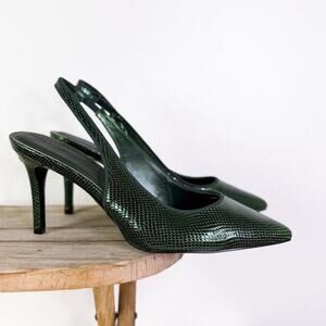Karl Lagerfeld Snake Pointed Toe Slingback Heels Old Money Reputation Green 10